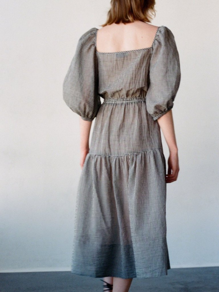 Shaina Mote Gilot Linen Blend Midi Dress - Black/White Gingham — image 4 of 8